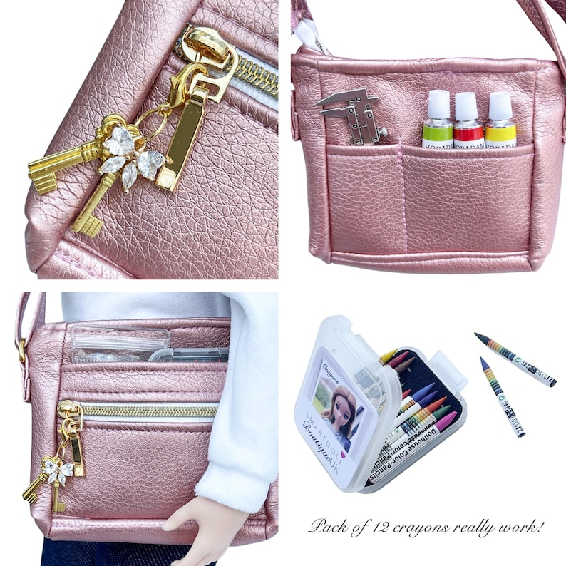 Smart Doll ARTIST Theme Cross Body Kit Bag 7 Accessories CHOOSE COLOUR Faux Leather Adjustable Strap Pockets Pear Smartdoll Photoshoot Prop