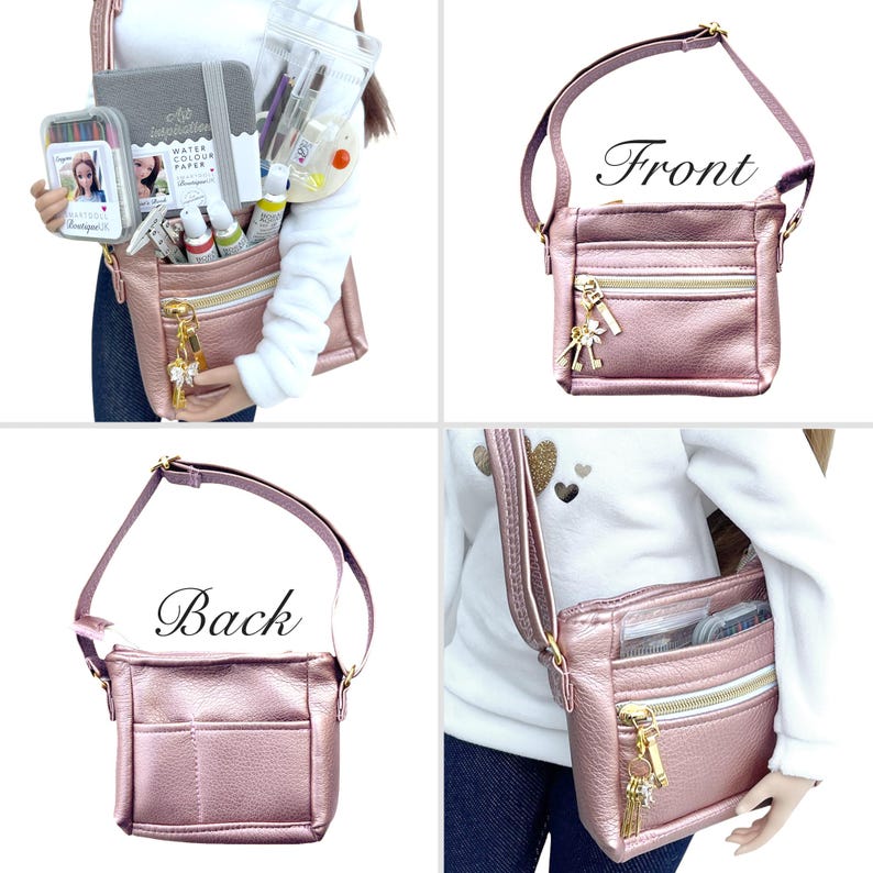 Smart Doll ARTIST Theme Cross Body Kit Bag 7 Accessories CHOOSE COLOUR Faux Leather Adjustable Strap Pockets Pear Smartdoll Photoshoot Prop