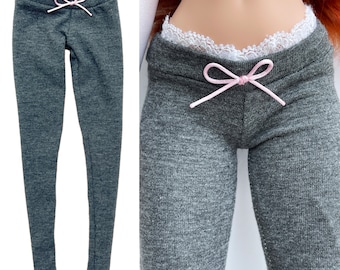 Smart Doll Charcoal Grey Leggings Smartdoll Trousers Winter Spring Summer Gym Casual Clothes Clothing Jersey Fabric Gift Fashion Pink Bow