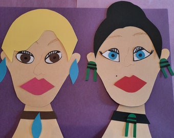 Build a Face Printable Pdf Craft for kids. Cut and Glue Activity, Scissors Cutting Paper. Interactive craft. Fashion Faces.