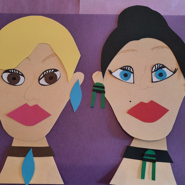Build a Face Printable Pdf Craft for kids. Cut and Glue Activity, Scissors Cutting Paper. Interactive craft. Fashion Faces.