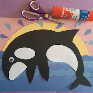 Build an Orca Whale Printable Pdf Craft for Kids. Cut and Glue Activity, Scissors Cutting Paper. Interactive craft.