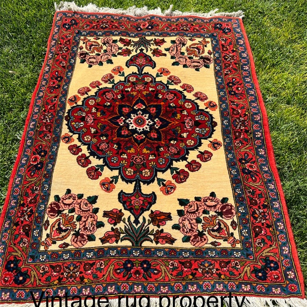 Vintage Authentic Handmade Accent Rug 4'6" by 3'4" made from natural wool