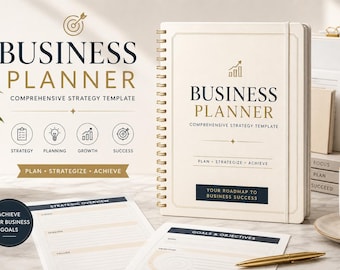Business Planner Template Editable Printable | Digital Small Business Tracker | Canva Startup Workbook | Financial Goal Journal
