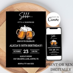 Beer Surprise Birthday Invitation: Editable DIY Secret Party (Digital Download)