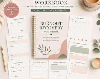 Burnout Recovery Workbook Mental Health Journal, Stress Relief Self-Care Planner, Anxiety Depression Guide, Mindfulness Therapy For Adults