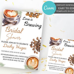 Love Is Brewing Bridal Shower Invitation: Coffee Theme (Editable, Printable)