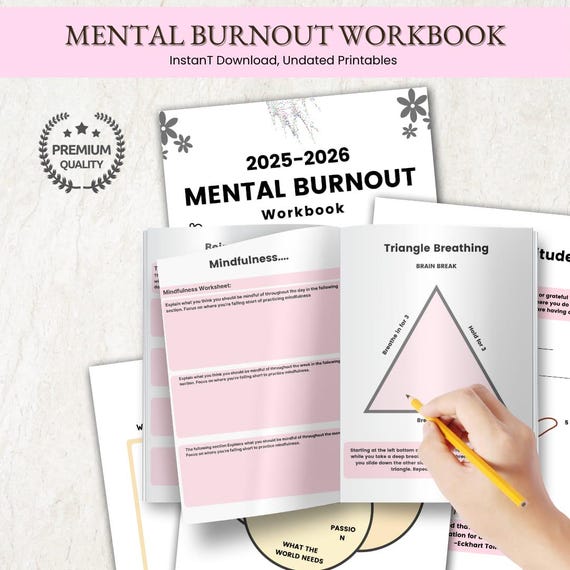 Mental Burnout Workbook: Stress Relief & Self-Care (Digital Download)