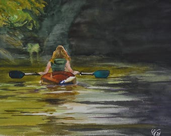 Impresión de kayakista: arte giclée