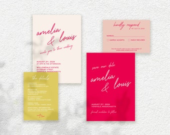 SWEET SOIRÉE Wedding Invite | Colorful Retro Wedding Invitation | Minimal Wedding Invite | Bold Modern Whimsical Wedding Invitations