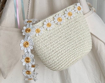 Children's Spring Flower Daisy Chain Straw Bag Girls Bag with or without Daisy Chain Headband