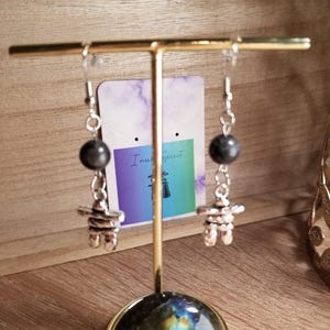 Inuk Spirit Inukshuk Labradorite Earrings ©, Aboriginal Labradorite Inukshuk Symbolic Earrings, Indigenous Inuit Inukshuk Earrings