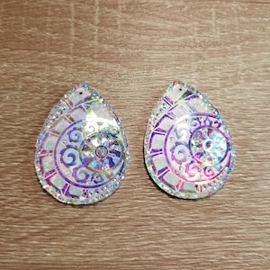 AB 30 x 40 mm Geometriska mönster droppformade platta baksida cabochoner, blomtryckta cabochoner, hartskabiner för inhemska pärlörhängen