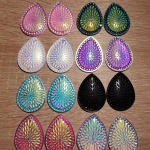 AB 30 x 40 mm Geometric pattern Tear Drop Flat Back Cabochons, Flower Print Cabochons, Resin Cabs for Indigenous Beaded Earring Supplies