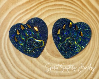 AB Cabujones planos de 25 mm con forma de garra de oso en forma de corazón para pendientes indígenas, cabujones de oso para pendientes de cuentas nativas, cabujones de oso para pendientes aborígenes