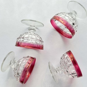 Set of 4 Vintage Colony Whitehall Ruby Flash Champagne Coupes | 1960s Ruby Flash Glass | Cranberry Rim Coupe |