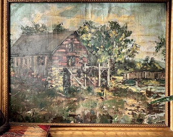 Antique Farmhouse Oil Painting | Carved Wood Frame (21 x 17)