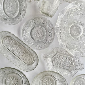 Selection of Vintage Clear Sandwich Glass from Anchor Hocking & Tiara | plates, bowls, creamer, sugar, celery, console | Individually Priced