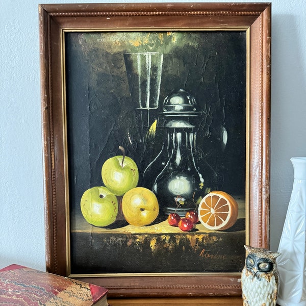 Vintage Mid Century Original Still Life Oil Painting on Canvas with Wooden Frame | 14 x18 | Signed by Artist | Original Oil on Canvas |