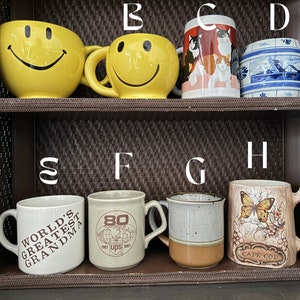 Choose Your Own Vintage Coffee Mug | Mix and Match Vintage Mugs | Teleflora Smiley Face, Annie Ovaltine, Otagiri Cat, Delft, Esso Tiger |