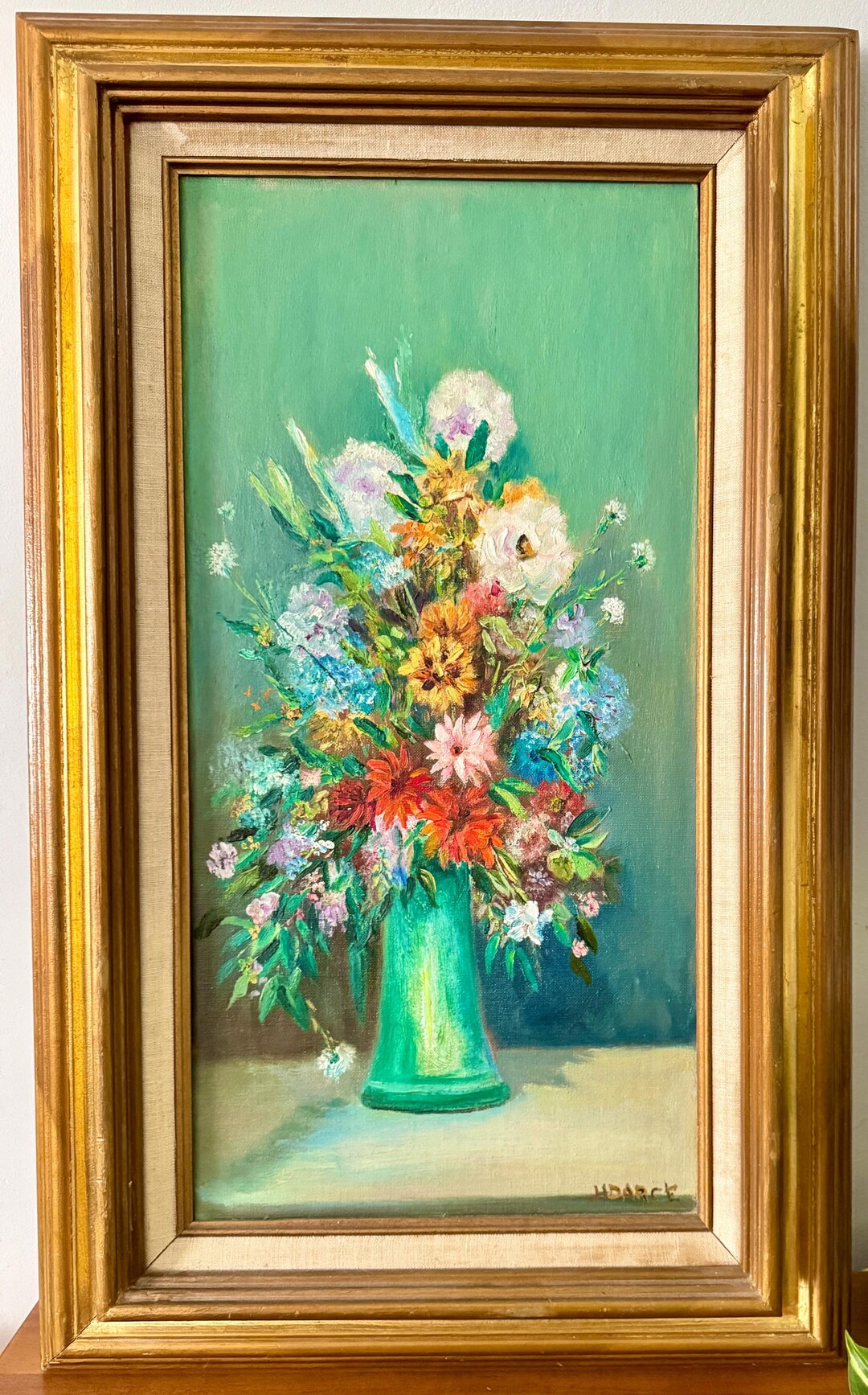 Original Signed Vintage Floral Oil Painting on Canvas in Wooden Frame ...