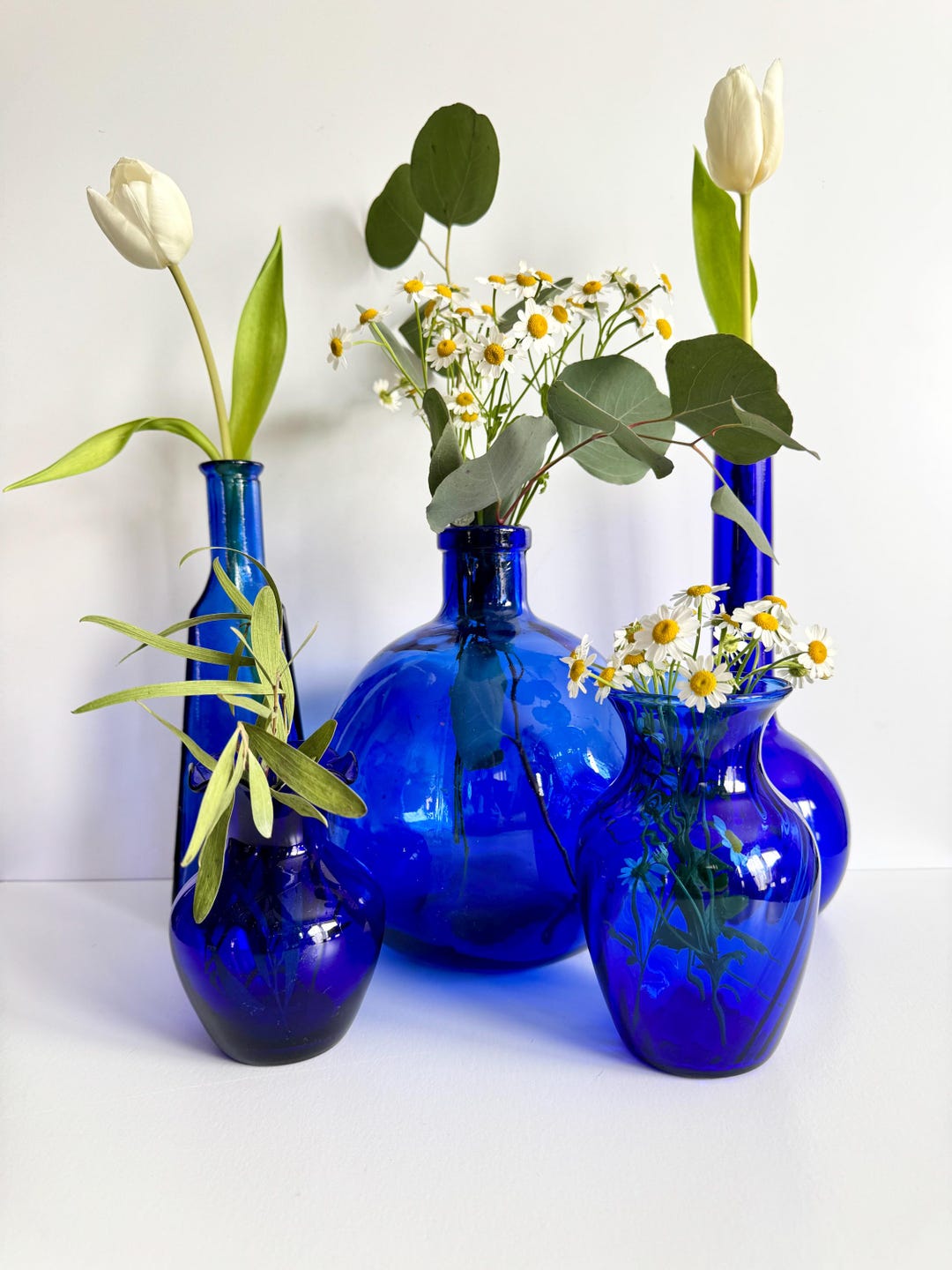 Set of 5 Vintage Mismatched Cobalt Blue Glass Vases | Wedding Event ...