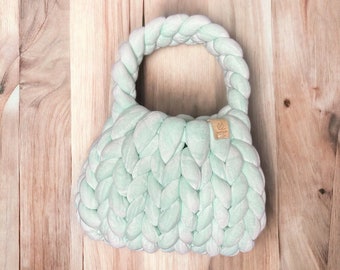 Customizable HANDMADE Vegan Velvet Top Handle Chunk Yarn Bag