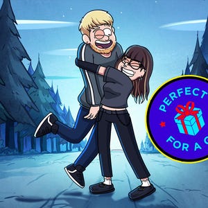 Custom Gravity Falls Portrait Personalized Cartoon Style Caricature Unique and Thoughtful Christmas Gift Idea for Loved Ones, wedding gift