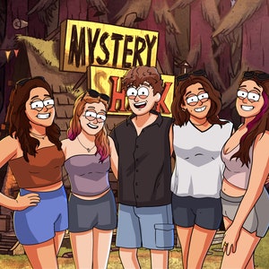 Gravity Falls Cartoon Portrait Commission for Bestfriends, Couple gift Ideas for Valentines day gifts Family Portrait, Pet portrait ideas