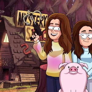 Gravity Falls Cartoon Portrait Personalized cartoon Art Portrait From Your Photo Family and Couple Partner gift ideas for Valentines Day