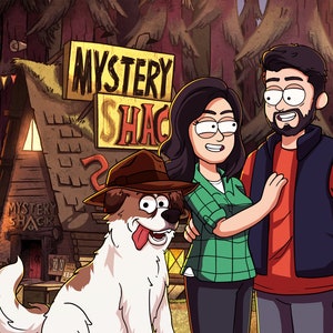 Spersonalizowany portret rodzinny w stylu kreskówki Gravity Falls, spersonalizowana sztuka cyfrowa z Twoich zdjęć, pomysł na prezent walentynkowy z okazji Dnia Matki