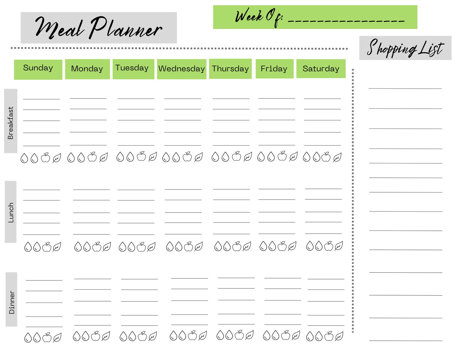 Printable Weekly Meal Planner Instant Digital Download - Etsy