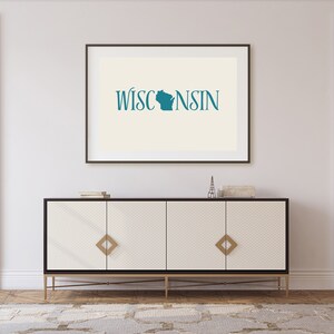 Art mural imprimable Wisconsin pour décoration de bureau, impression cadeau de pendaison de crémaillère, décoration d'intérieur, art mural Wisconsin en téléchargement numérique, décoration murale bleue