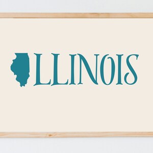 Carte de l'Illinois et texte art mural en téléchargement numérique pendaison de crémaillère décoration d'intérieur cadeau décoration de bureau décoration de chambre à coucher imprimable encadrée art maison pittoresque