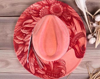 Custom Wide Brimmed Hat with Boho Horse Design