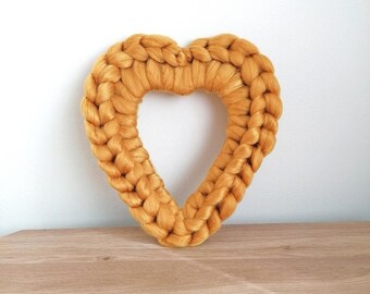 Heart Chunky Knit Wreath | Hand knitted yarn wall hanging | Teacher gift | Birthday| Various colours (lights optional)