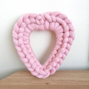 Heart Chunky Knit Wreath Hand knitted yarn wall hanging Teacher gift Birthday Various colours lights optional image 8