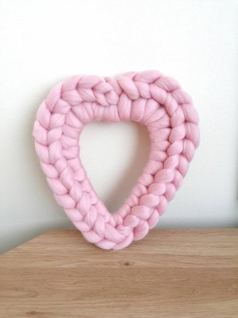 Heart Chunky Knit Wreath Hand knitted yarn wall hanging Teacher gift Birthday Various colours lights optional image 8