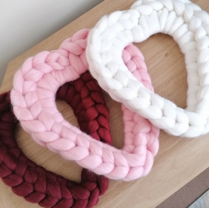 Heart Chunky Knit Wreath Hand knitted yarn wall hanging Teacher gift Birthday Various colours lights optional image 6