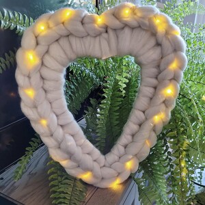 Heart Chunky Knit Wreath Hand knitted yarn wall hanging Teacher gift Birthday Various colours lights optional image 9