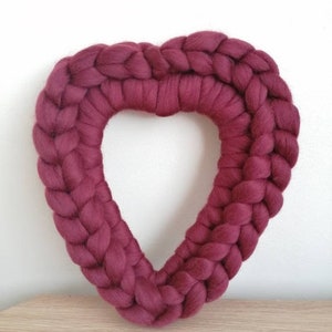 Heart Chunky Knit Wreath Hand knitted yarn wall hanging Teacher gift Birthday Various colours lights optional image 5