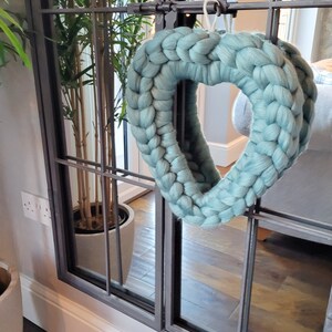 Heart Chunky Knit Wreath Hand knitted yarn wall hanging Teacher gift Birthday Various colours lights optional image 7