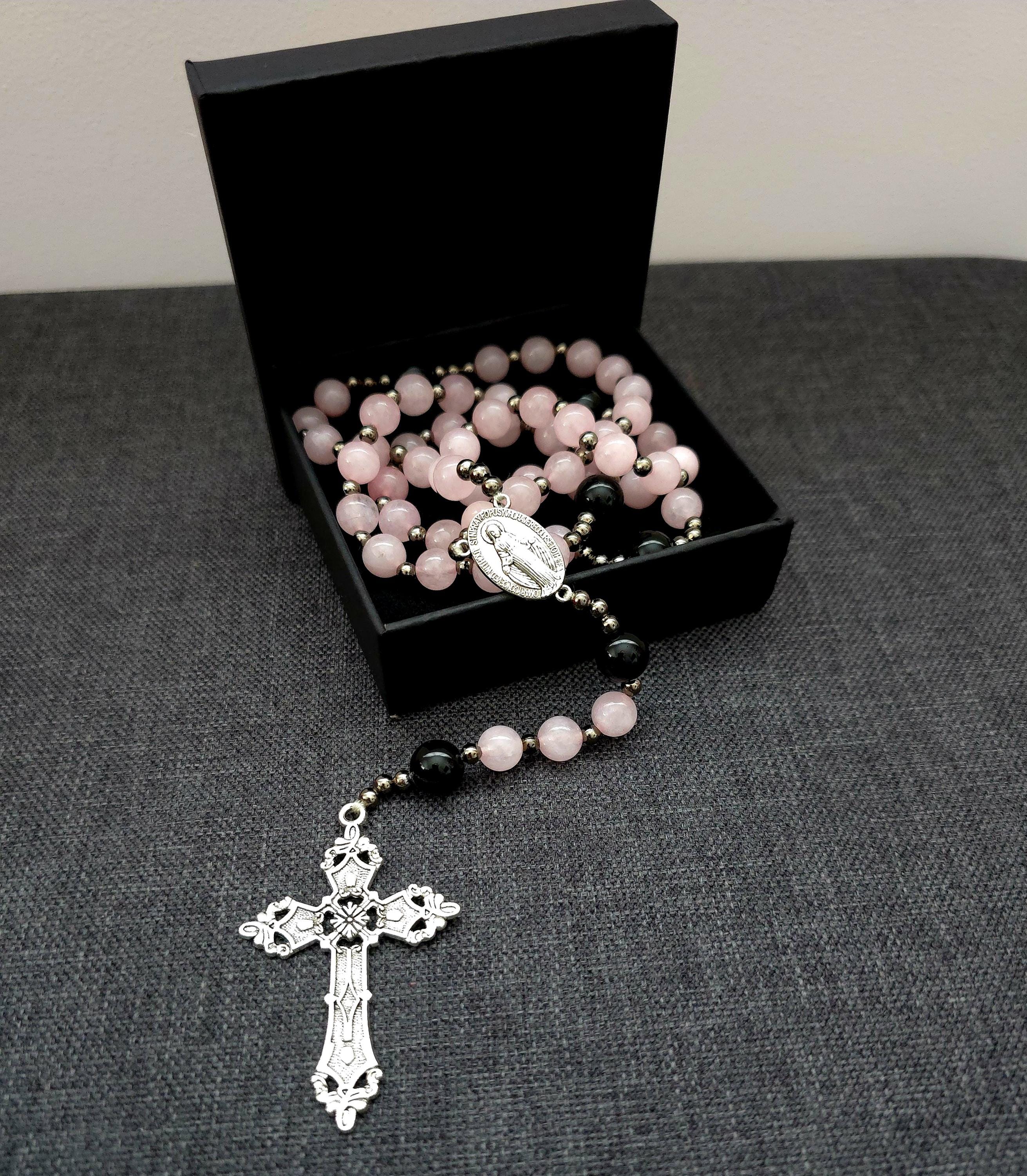 Handmade Rose Quartz Rosary: Catholic Prayer Beads, Religious Gift