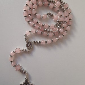 Handmade Rose Quartz Rosary: Catholic Prayer Beads Necklace