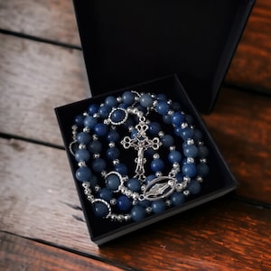 Handmade Blue Chalcedony Rosary Necklace: Beaded Prayer Beads