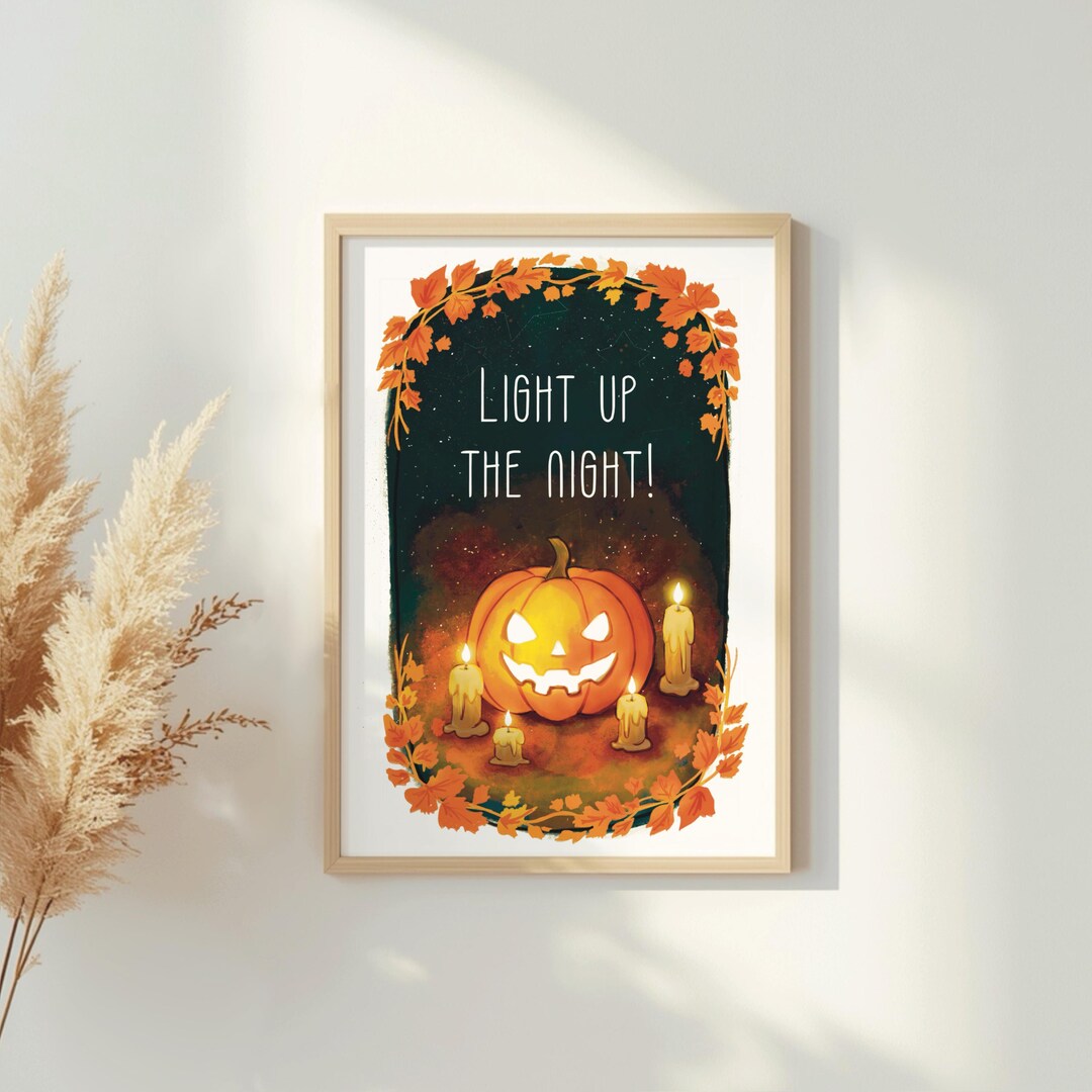 Jack O Lantern Wall Art Printable | Glowing Pumpkin Halloween Digital ...