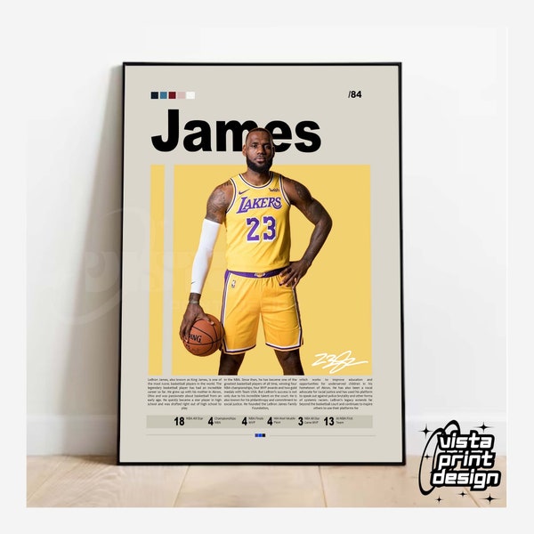 Lebron James Poster, LA Lakers Print, NBA Poster, Sports Poster, Mid Century Modern, NBA Fans, Basketball Gift, Sports Bedroom Posters