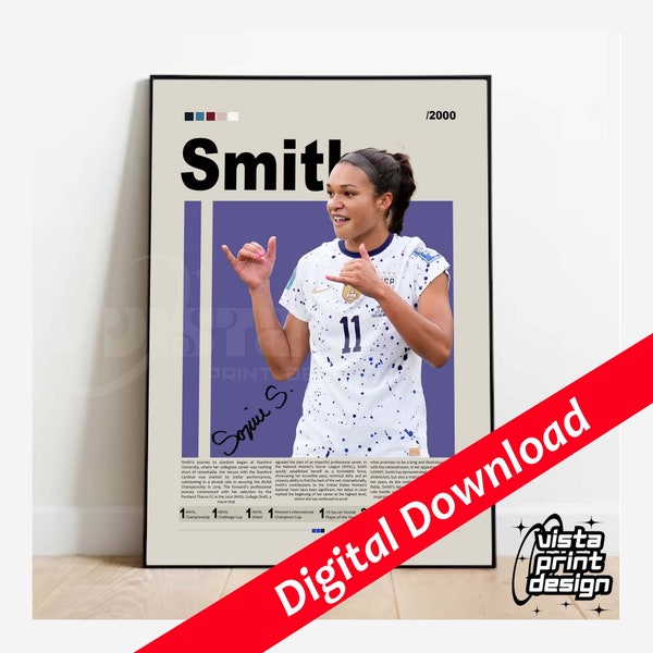 Digital Download Sophia Smith Poster, USWNT Poster, Portland Thorns Poster, Football Player Poster, Soccer Wall Art, Sports Bedroom Posters