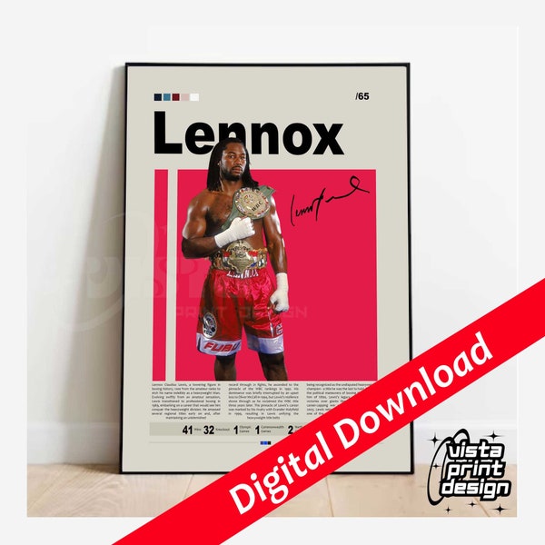 Digital Download Lennox Lewis Poster, Boxing Poster, Boxing Wall Art, Mid-Century Modern, Motivational Poster, Sports Bedroom Posters
