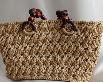 Gold Polyester Macrame Knitting Shoulder Bag, Crochet Bag, Handmade Bag, Women's Woven Yarn Bag, Hand Woven Bag,